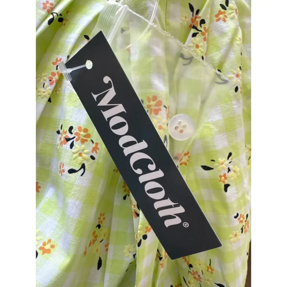 ModCloth Imagine the Possibilities Pleated Skirt Green Gingham Cottage 2 NWT